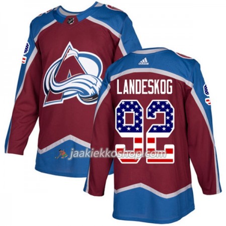 Miehille NHL Colorado Avalanche Pelipaita Gabriel Landeskog 92 Adidas 2017-2018 Burgundy Punainen USA Flag Fashion Authentic